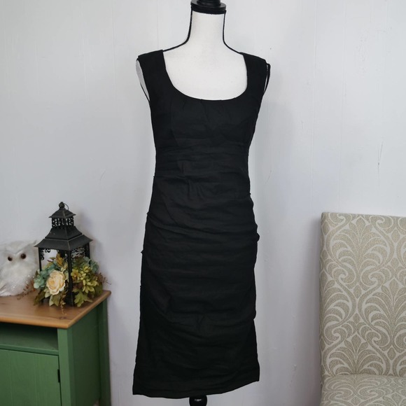 Eileen Fisher Italian Cotton Ruched Sheath Dress Size 4 Black Stretch Cocktail - Picture 8 of 8